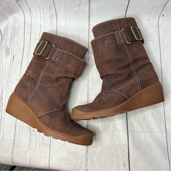 Sorel Womens 8 Brown Suede Toronto Wedge Midcalf Waterproof Boots NL2117-248 - Picture 6 of 13